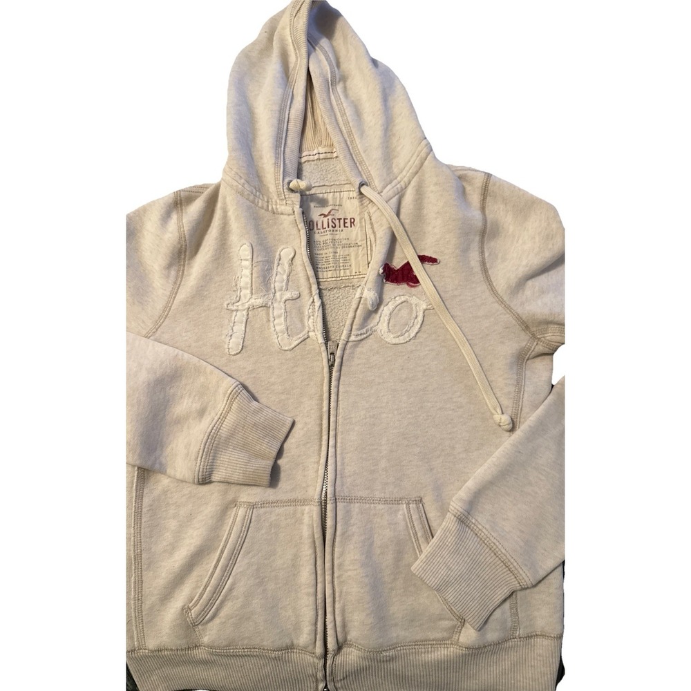Hollister Y2K Full Zip Beige Heavy Thermal Lined Hood ‎ Hooded Sweatshirt Large